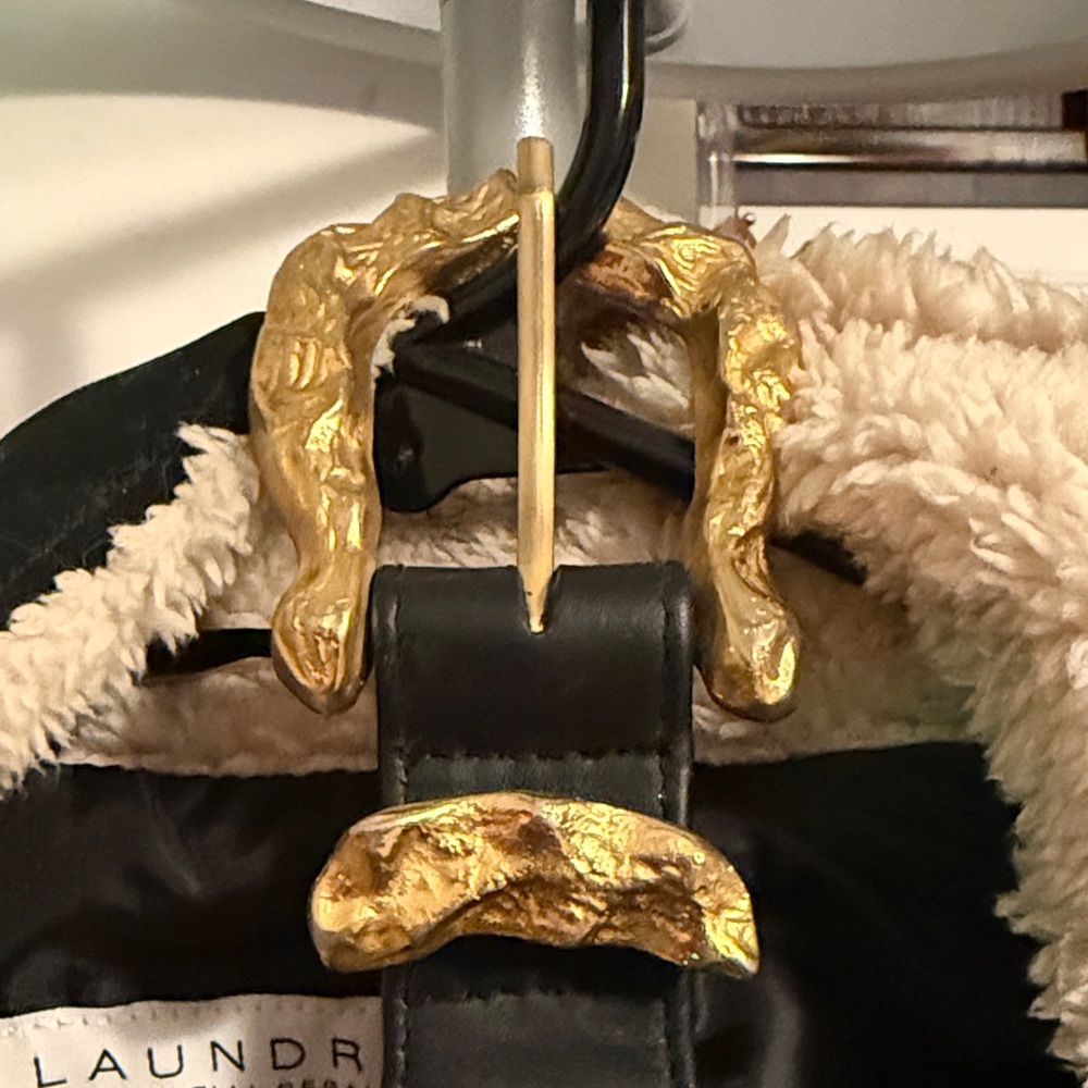 Vintage 80s Sculptural Gold Buckle Wide Black Leather Statement Belt – Power Era - Picture 16 of 16